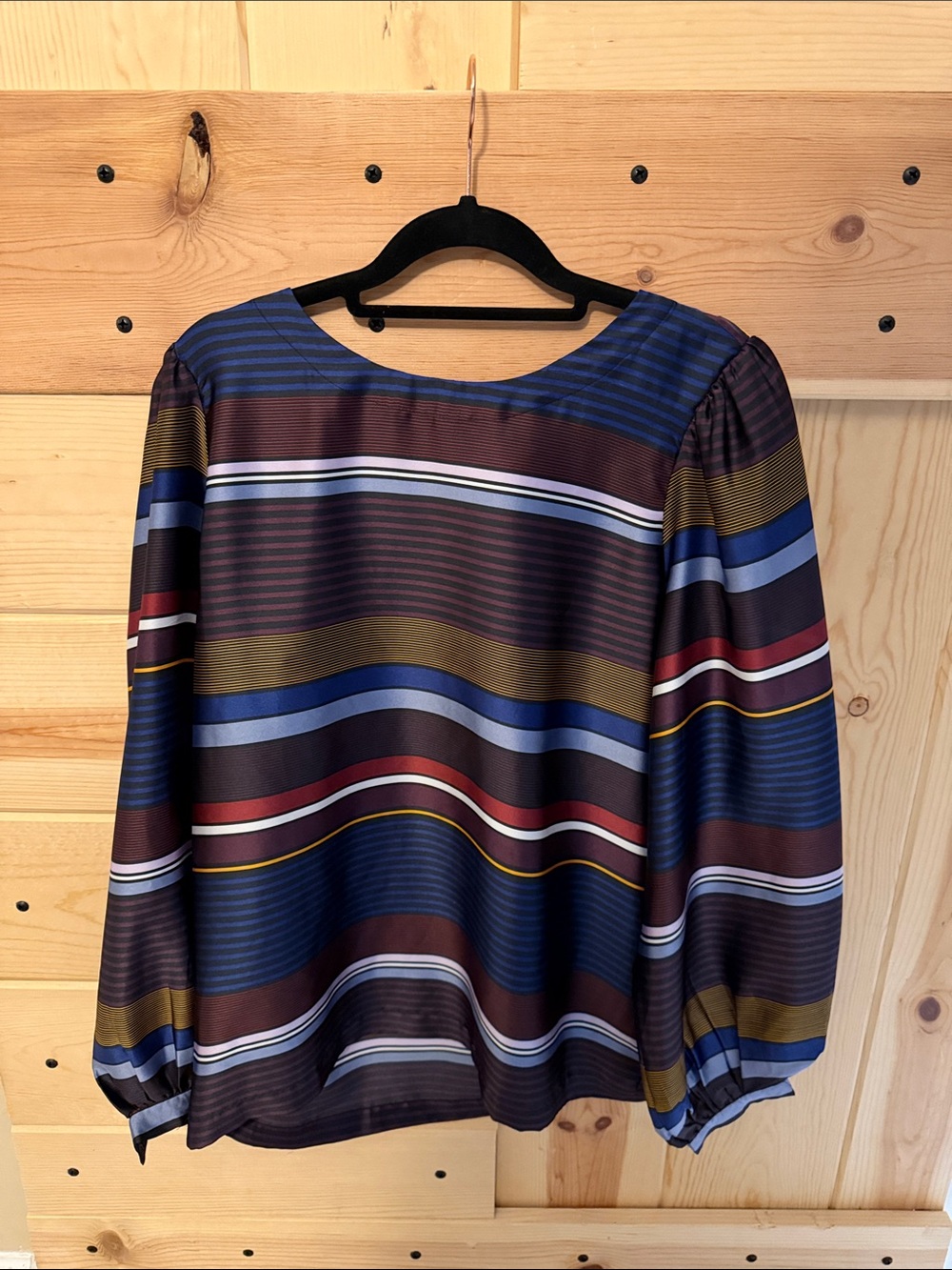 LOFT Striped Puff-Sleeve Blouse in Navy, Burgundy, Olive & Blue